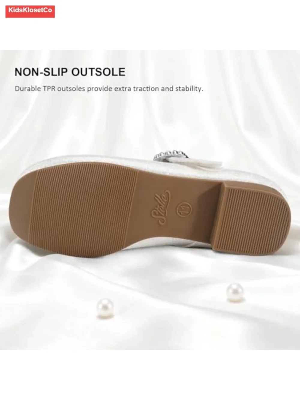 Girls Rhinestone Buckle Mary Jane Dress Shoes Hook and Loop Closure Flats